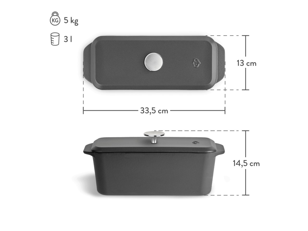 Springlane Kastenform Gusseisen mit Deckel, emailliert, in verschiedenen Farben, (1-tlg), Optimale Hitzeverteilung, robuster Gusseisen-Deckel, bis 250 °C – Bild 2 von 5