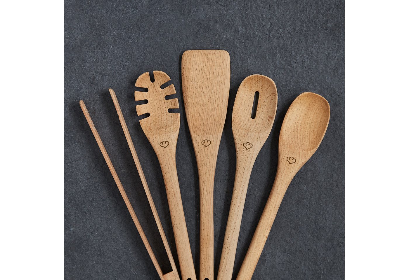 Springlane Kochbesteck-Set aus Buchenholz, inkl. Betonhalter (6-tlg), antibakteriell, für Anithaft-Beschichtungen geeignet – Bild 3 von 5