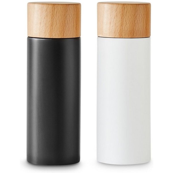 Springlane Salz-/Pfeffermühle Salz- und Pfeffermühlen-Set 2-tlg., aus Birkenholz - Schwarz/Weiß manuell, Langlebiges Keramikmahlwerk, Minimalistisches Design