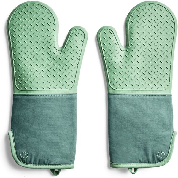 Springlane Topfhandschuhe 2-tlg. in verschiedenen Farben - Silikon & Baumwolle - bis 250°C, (2-tlg., bestehend aus 2 einzelnen Handschuhen), Mint, rutschfest, e