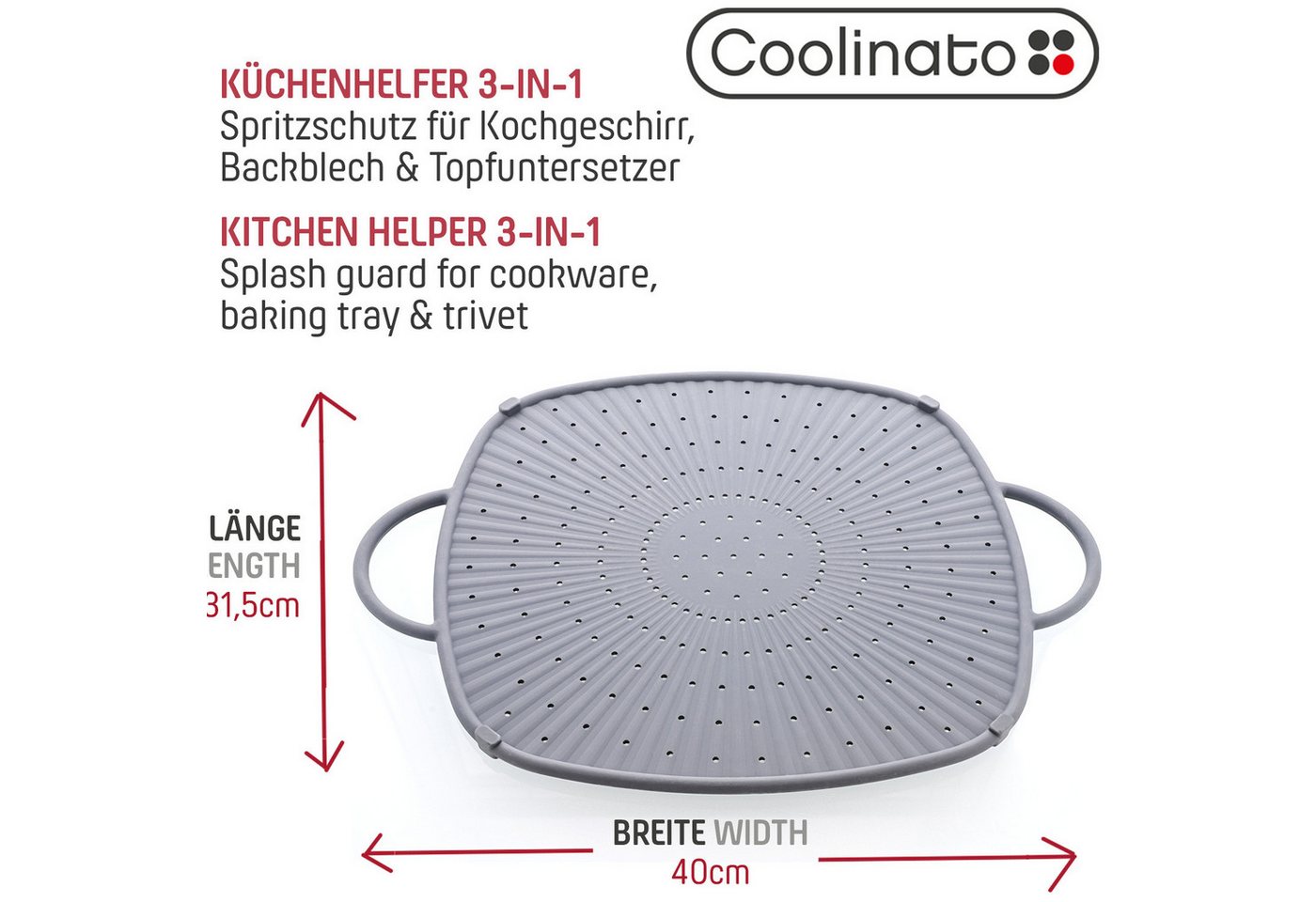 Coolinato Spritzschutzdeckel Coolinato Silikon Universal Spritzschutz 3in1 GRAU, (1-tlg) – Bild 4 von 5