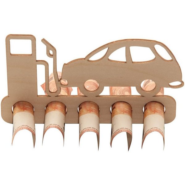 Spruchreif® Spardose Geschenk zum Führerschein oder zum neuen Auto aus Holz · Tankgutschein