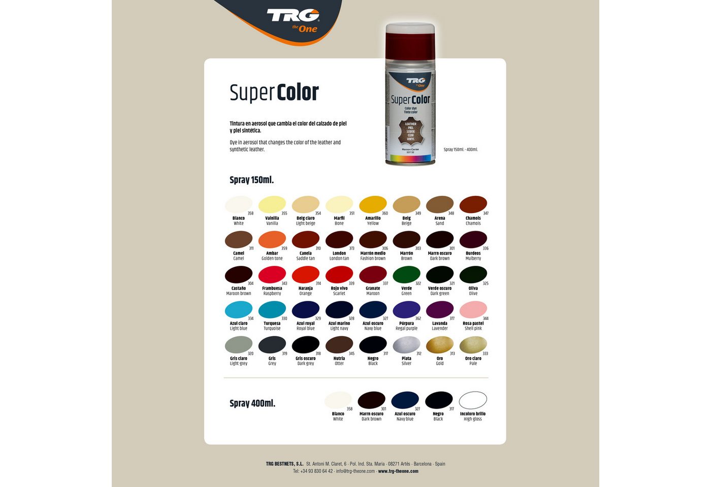 TRG Sprühfarbe TRG Lederfarbspray Lederfarbe Farbspray 400ml für Glattleder – Bild 2 von 2