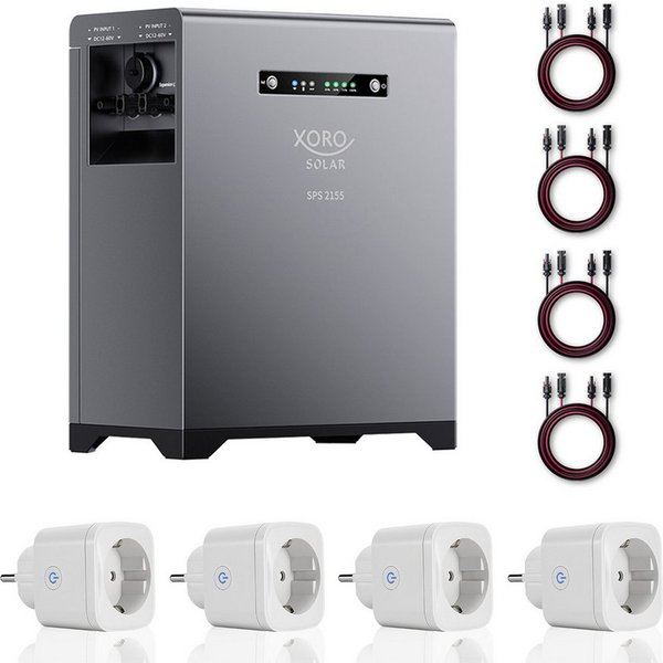 Xoro SPS 2155 mit 4x SPP16A Smart Plug Stromspeicher XORO SOLAR SPS 2155 630000 mAh (1 St), 2016 Wh LiFePO₄‑Speicher, erweiterbar bis 6048 Wh