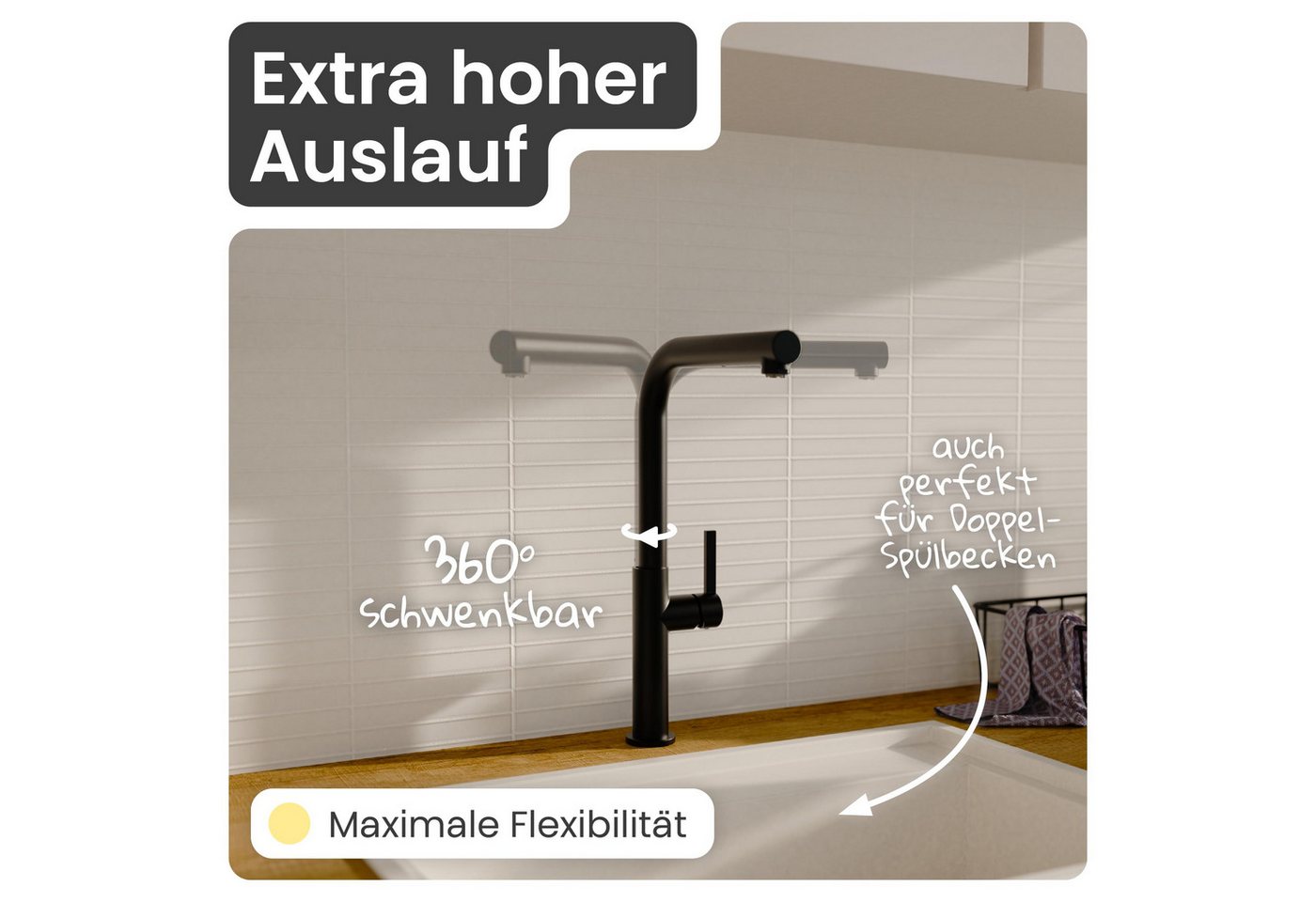 instmaier Spültischarmatur instmaier Cassia, Spültischarmatur, Auslauf ausziehbar schwarz matt, Niederdruck, Küchenarmatur – Bild 4 von 5