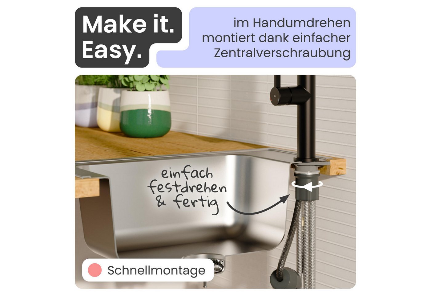 instmaier Spültischarmatur instmaier Cassia, Spültischarmatur, Auslauf ausziehbar schwarz matt, Niederdruck, Küchenarmatur – Bild 5 von 5
