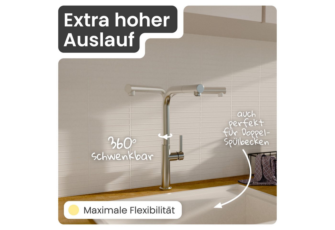 instmaier Spültischarmatur instmaier Cassia, Spültischarmatur, Auslauf ausziehbar edelstahl, Niederdruck, Küchenarmatur – Bild 4 von 5