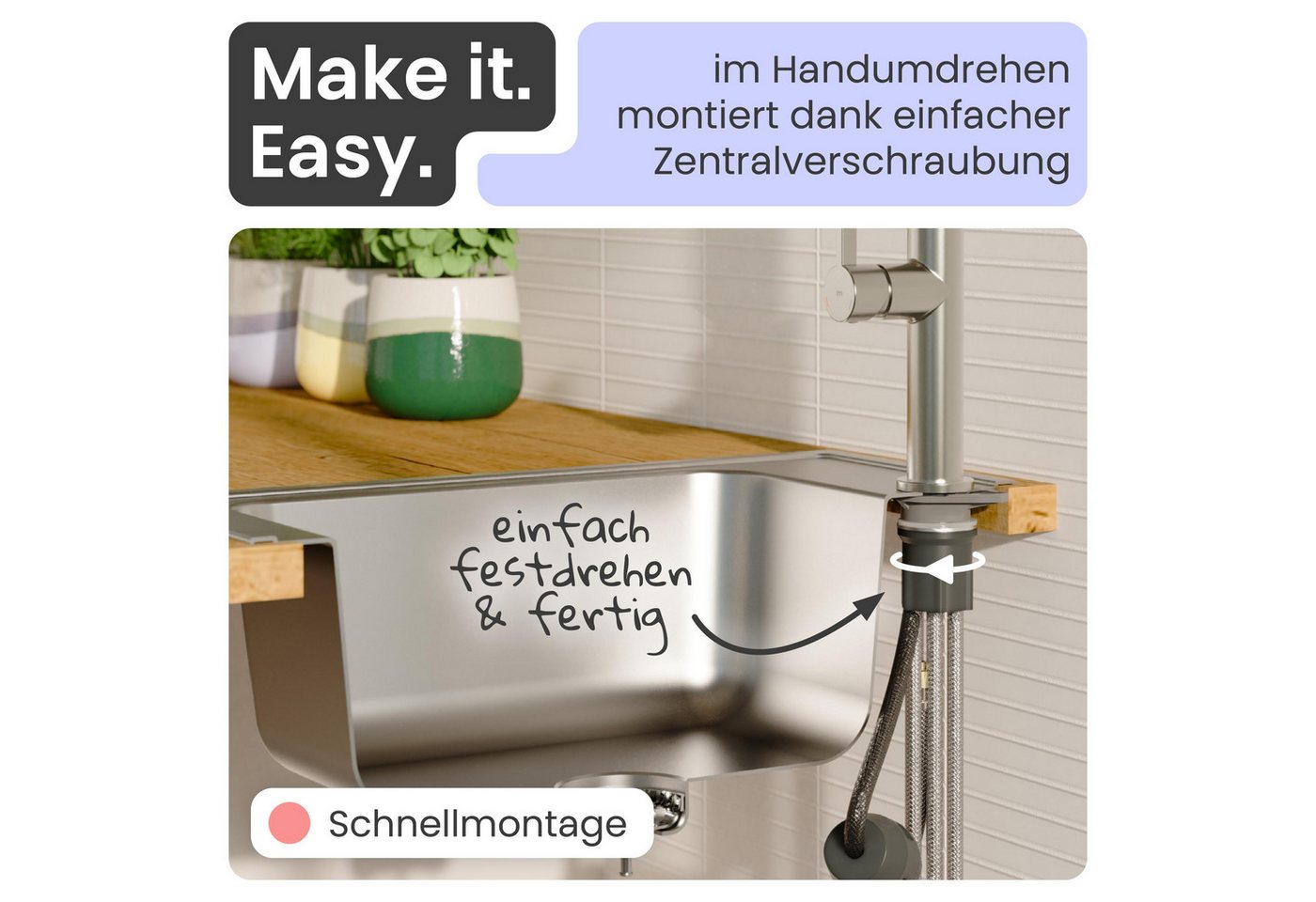 instmaier Spültischarmatur instmaier Cassia, Spültischarmatur, Auslauf ausziehbar edelstahl, Niederdruck, Küchenarmatur – Bild 5 von 5