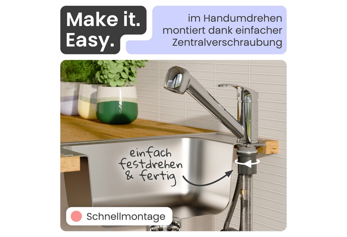 instmaier Spültischarmatur instmaier Elena, Wasserhahn Küche, Mit Geschirrbrause ausziehbar, 2 Strahlarten – Bild 5 von 5