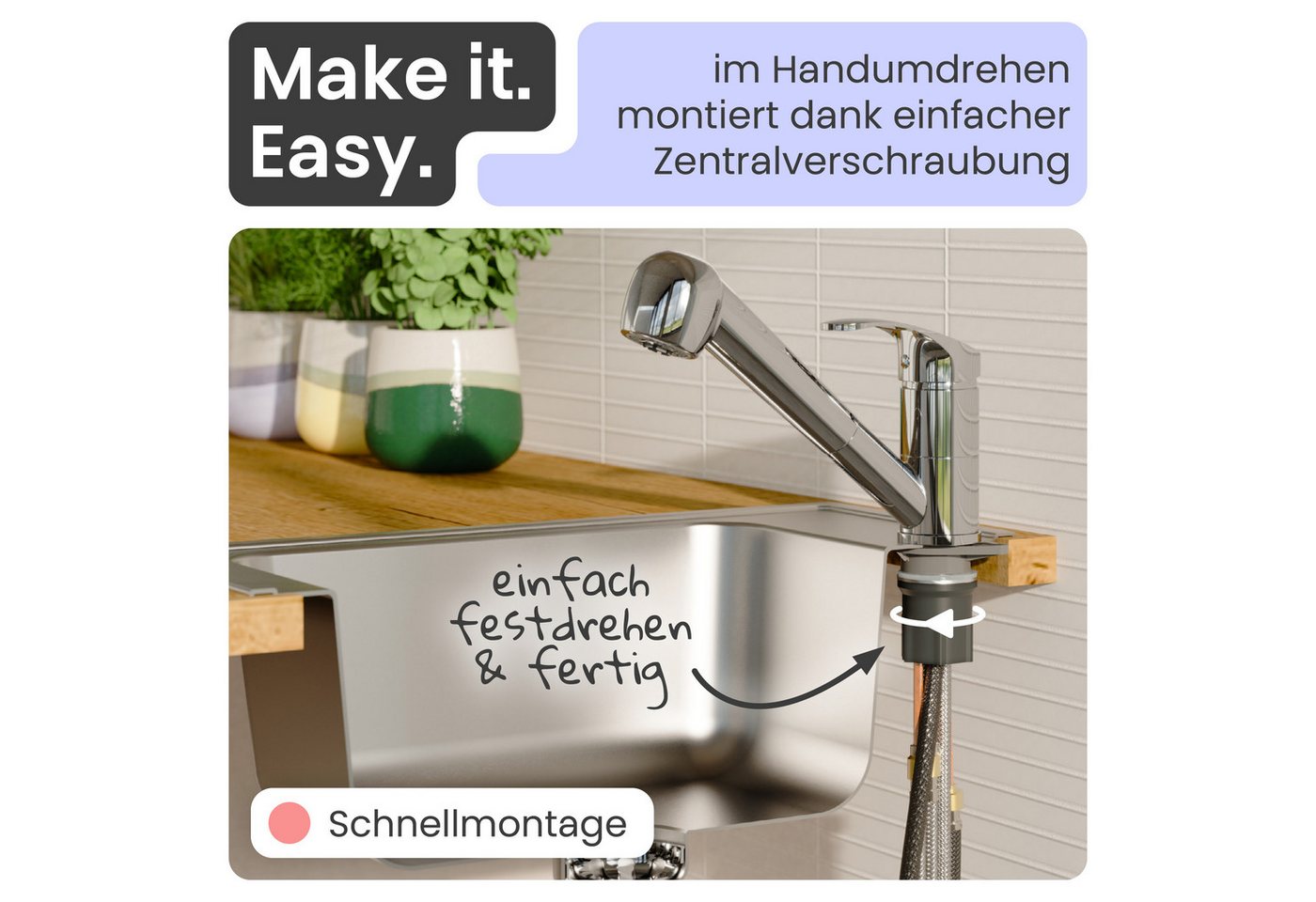 instmaier Spültischarmatur instmaier Elena, Wasserhahn Küche, Mit Geschirrbrause Niederdruck-Armatur, ausziehbar, 2 Strahlarten – Bild 5 von 5