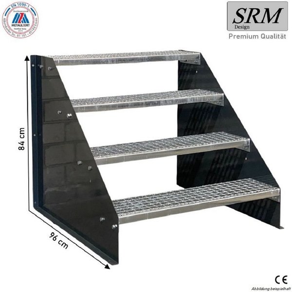 SRM Design Außentreppe 4 Stufen Standtreppe Anthrazit, Breite 60cm, Höhe 84cm ohne Geländer