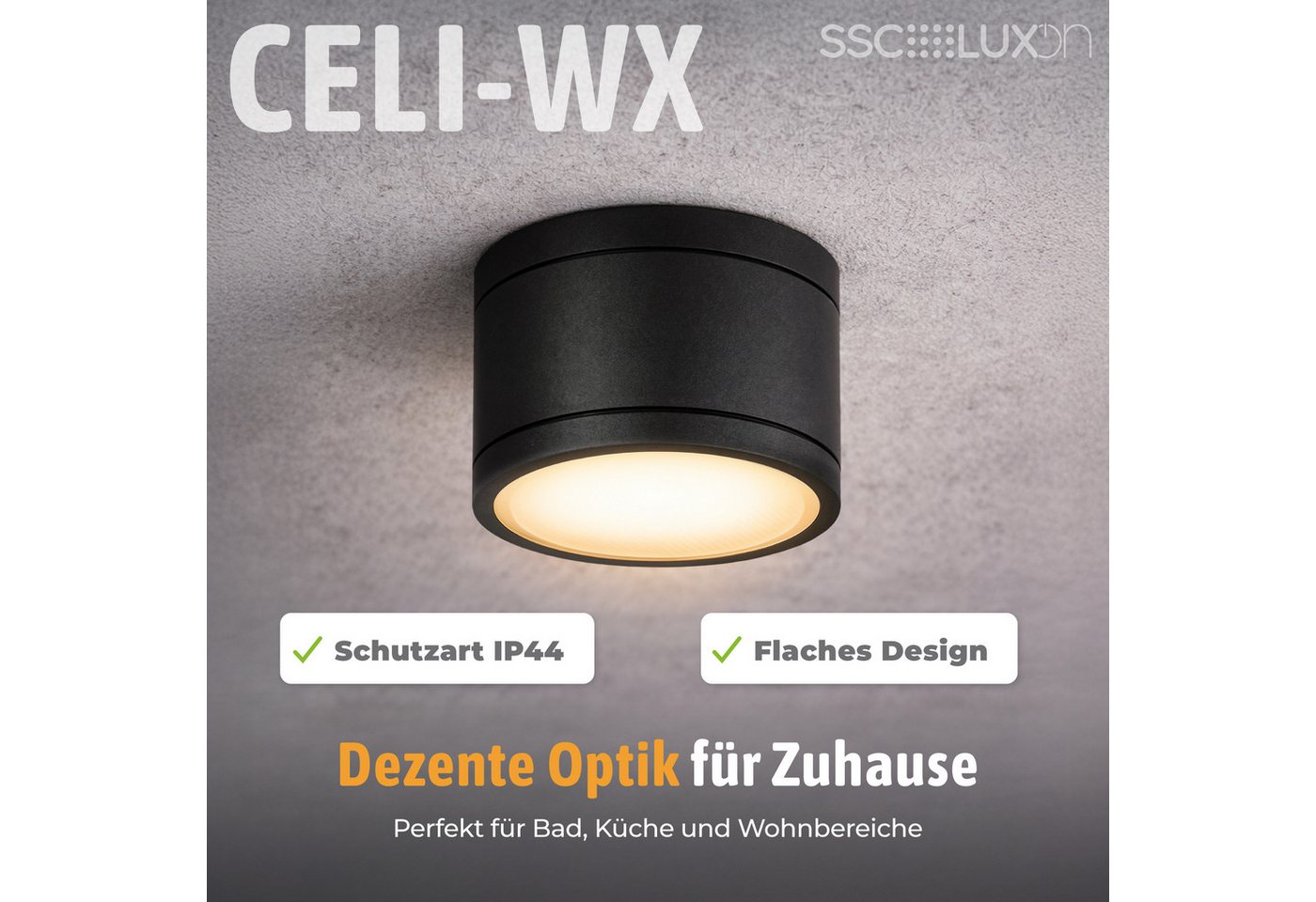 SSC-LUXon LED Außen-Deckenleuchte CELI-WX LED Aufbauspot schwarz IP44 flach 3 Lichtfarben 230V Spot, Neutralweiß, Warmweiß, Tageslichtweiß – Bild 2 von 5