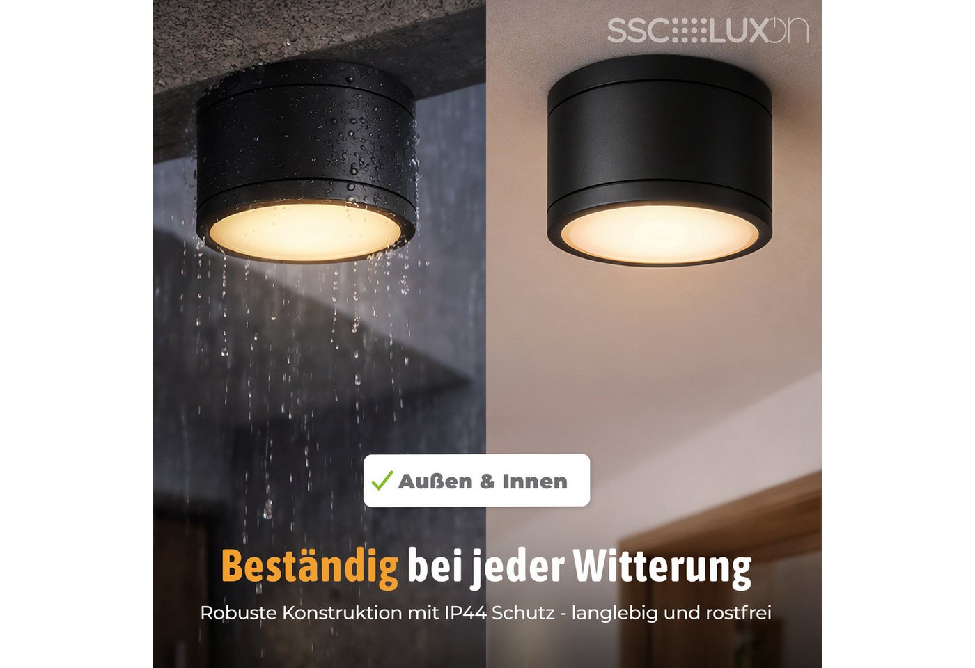 SSC-LUXon LED Außen-Deckenleuchte CELI-WX LED Aufbauspot schwarz IP44 flach 3 Lichtfarben 230V Spot, Neutralweiß, Warmweiß, Tageslichtweiß – Bild 4 von 5