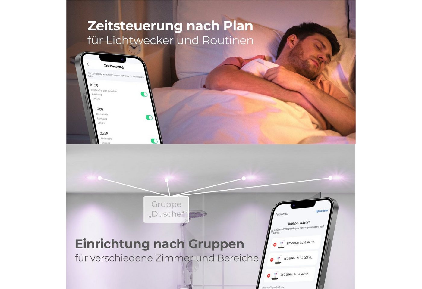 SSC-LUXon LED Außen-Deckenleuchte Einbaustrahler BEDA in weiss matt & rund IP65 mit Modul LED RGB WLAN, Neutralweiß, Warmweiß, Tageslichtweiß – Bild 5 von 5