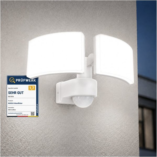 SSC-LUXon LED Außen-Wandleuchte NORSU weiße LED Außenleuchte Bewegungsmelder IP65 neutralweiß 230V, Neutralweiß