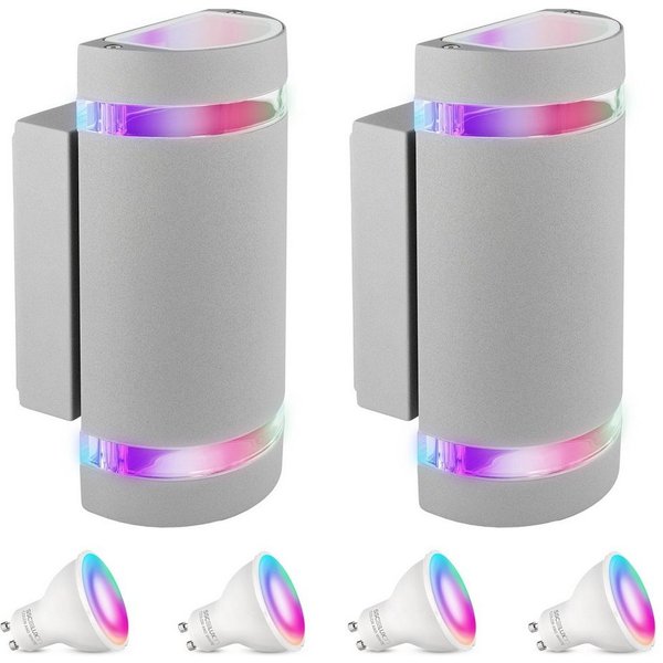 SSC-LUXon LED Außen-Wandleuchte Wandleuchte Up & Down Außen IP44 grau halbrund mit 2x Smart RGB Lampe, RGB & Weißtöne