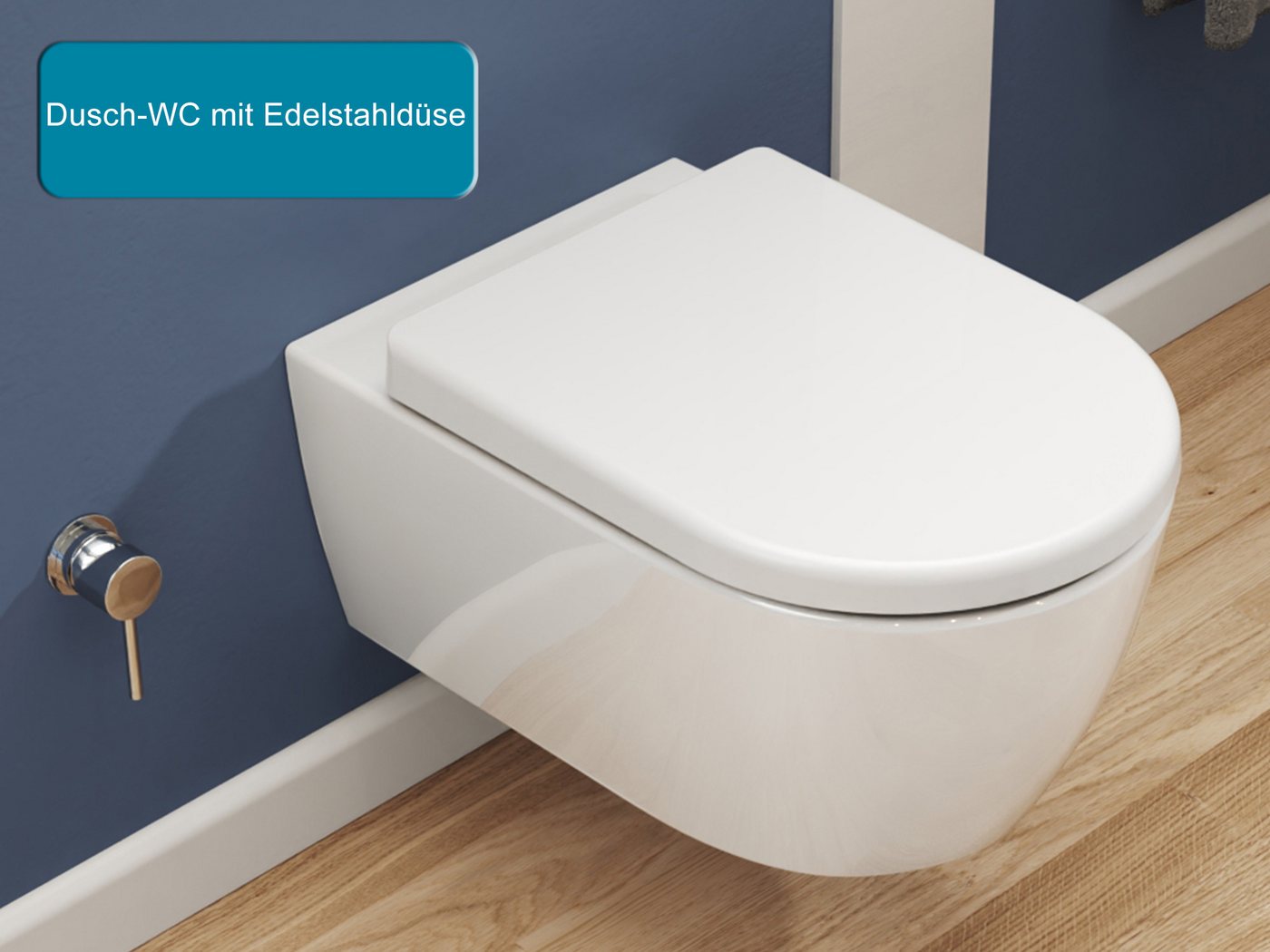 SSWW Dusch-WC mit Softclose WC-Sitz Tiefspül-WC spülrandloses WC Taharat, wandhängend, Abgang waagerecht, WC-Set – Bild 2 von 5