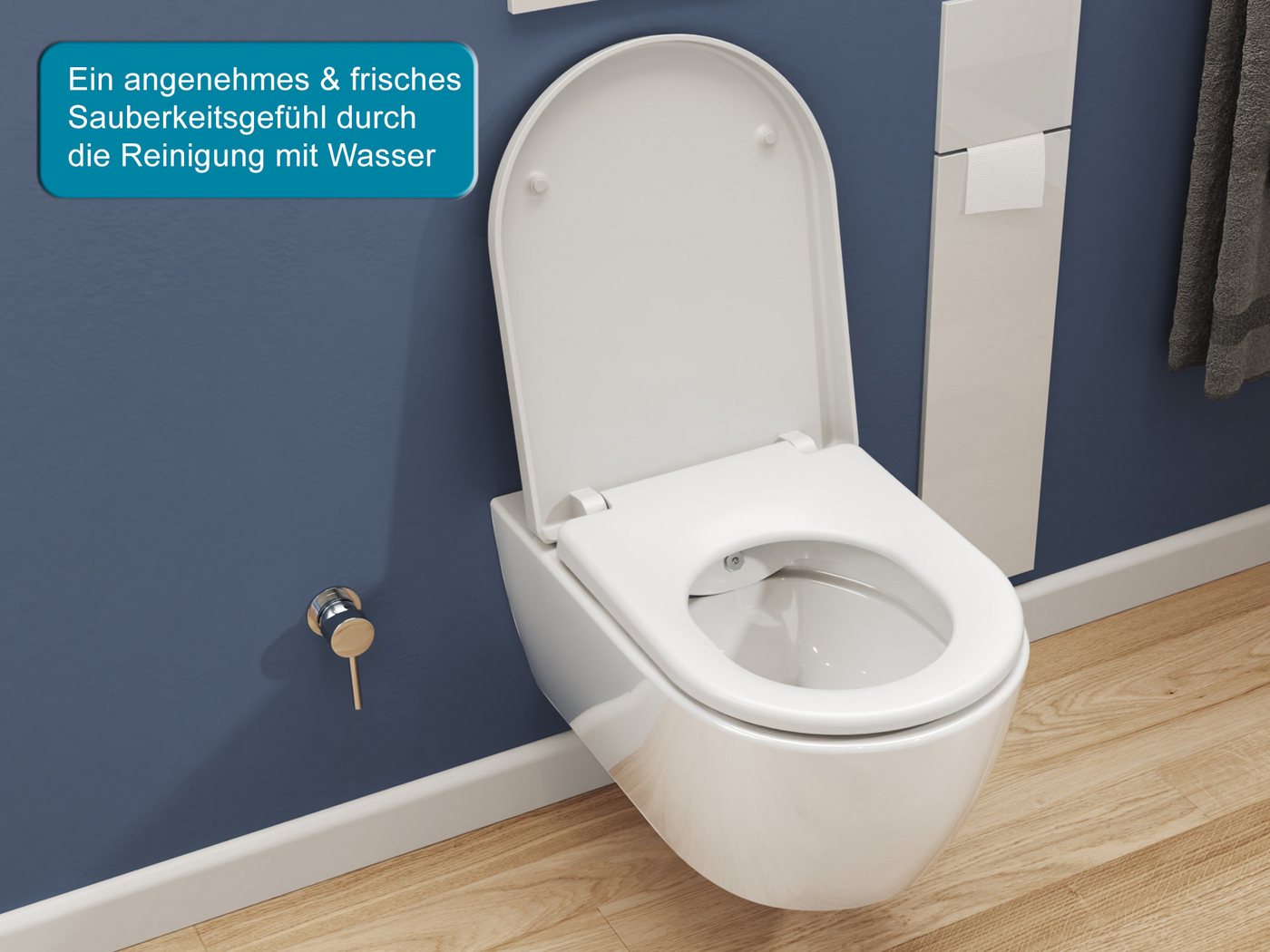 SSWW Dusch-WC mit Softclose WC-Sitz Tiefspül-WC spülrandloses WC Taharat, wandhängend, Abgang waagerecht, WC-Set – Bild 3 von 5