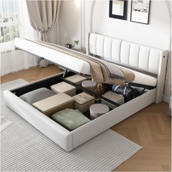 SSY Polsterbett Polsterbett, 160x200 cm, in Weiss, aus Kunstleder (set, 1-tlg., Bettgestell ohne Matratze), Bettgestell mit Lattenrost