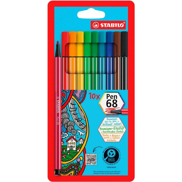 STABILO Filzstift "Pen 68", ISCC Plus 96%, 10er-Set