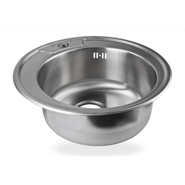 Stabilo Sanitär Edelstahlspüle Einbauspülbecken Chrom rund aus Edelstahl mit Ablauf-Stopp und Siphon, 49/49 cm, (Komplett-Set, komplettem Siphon inkl. Befestigu
