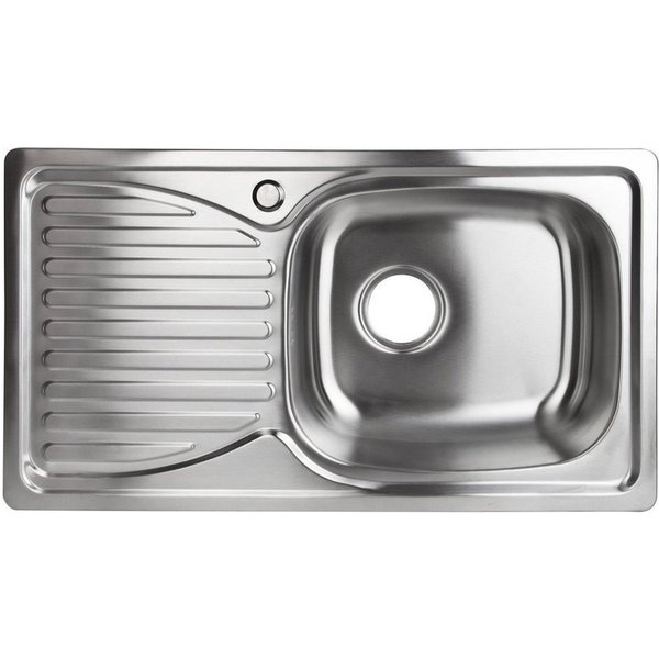 Stabilo Sanitär Edelstahlspüle Einbauspülbecken Chrom eckig aus Edelstahl mit Abtropffläche links, 43/78 cm, (Komplett-Set, komplettem Siphon inkl. Befestigungs