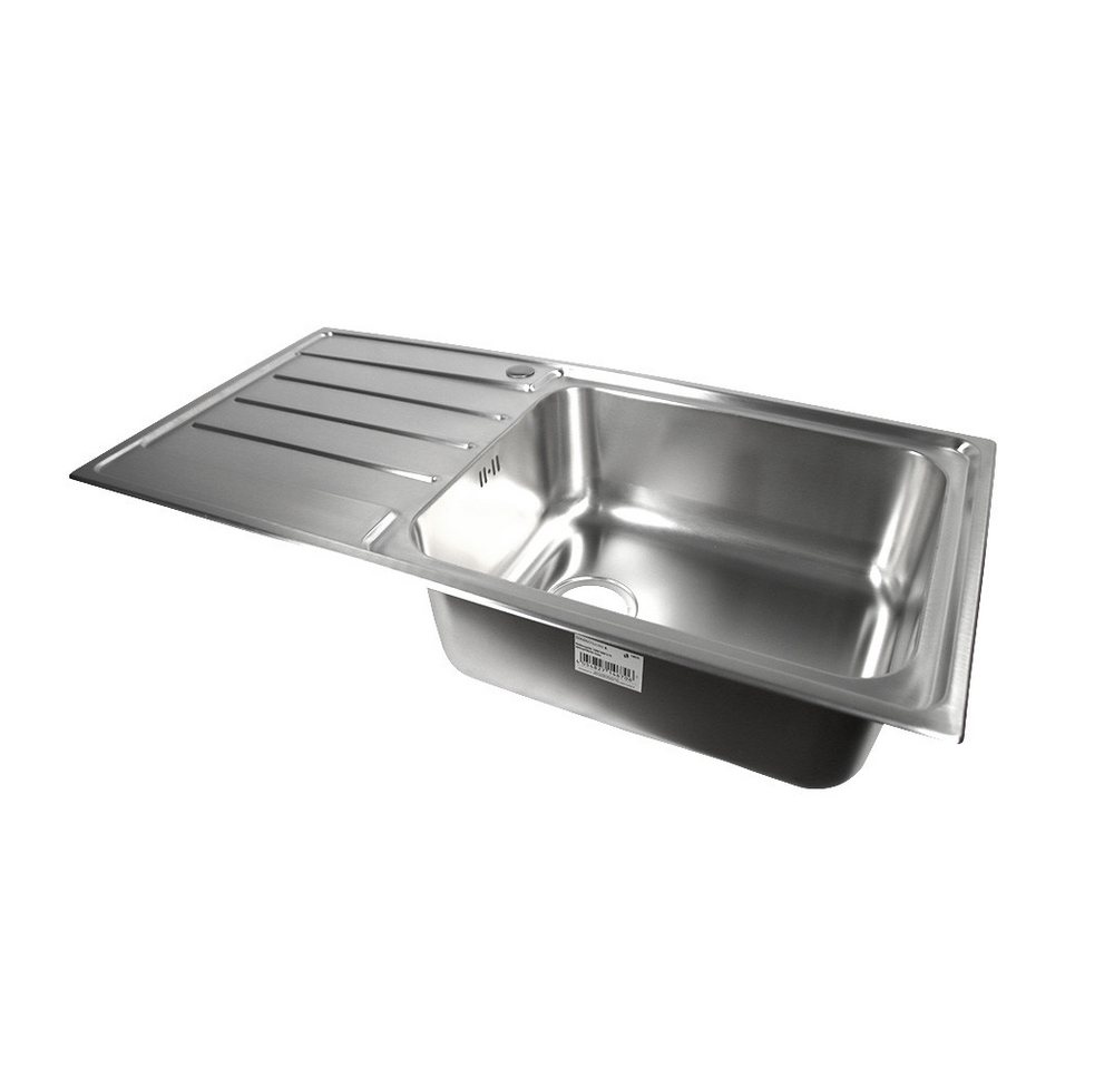 Stabilo Sanitär Einbauspüle Einbauspülbecken Chrom eckig aus Edelstahl mit großem Ablaufloch, 100/50 cm, (Komplett-Set, mit komplettem Siphon & Befestigungsmate – Bild 2 von 5