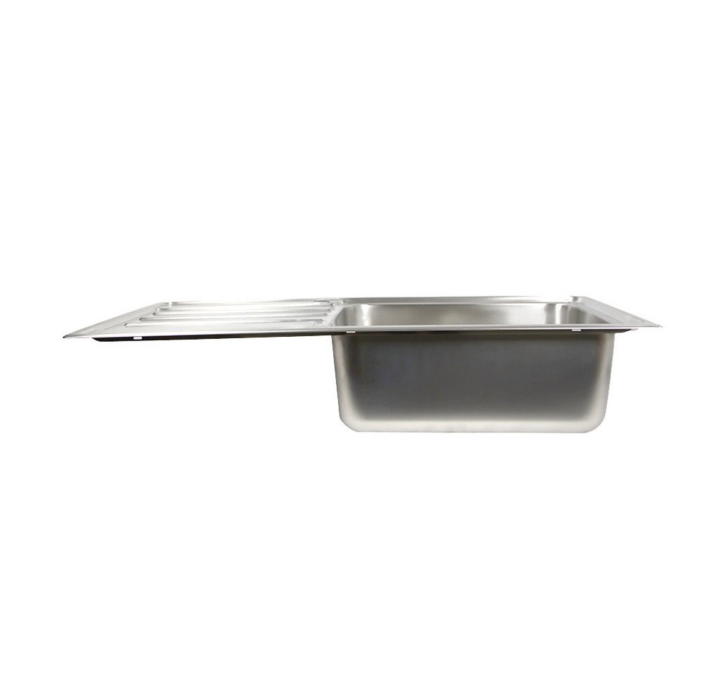 Stabilo Sanitär Einbauspüle Einbauspülbecken Chrom eckig aus Edelstahl mit großem Ablaufloch, 100/50 cm, (Komplett-Set, mit komplettem Siphon & Befestigungsmate – Bild 3 von 5
