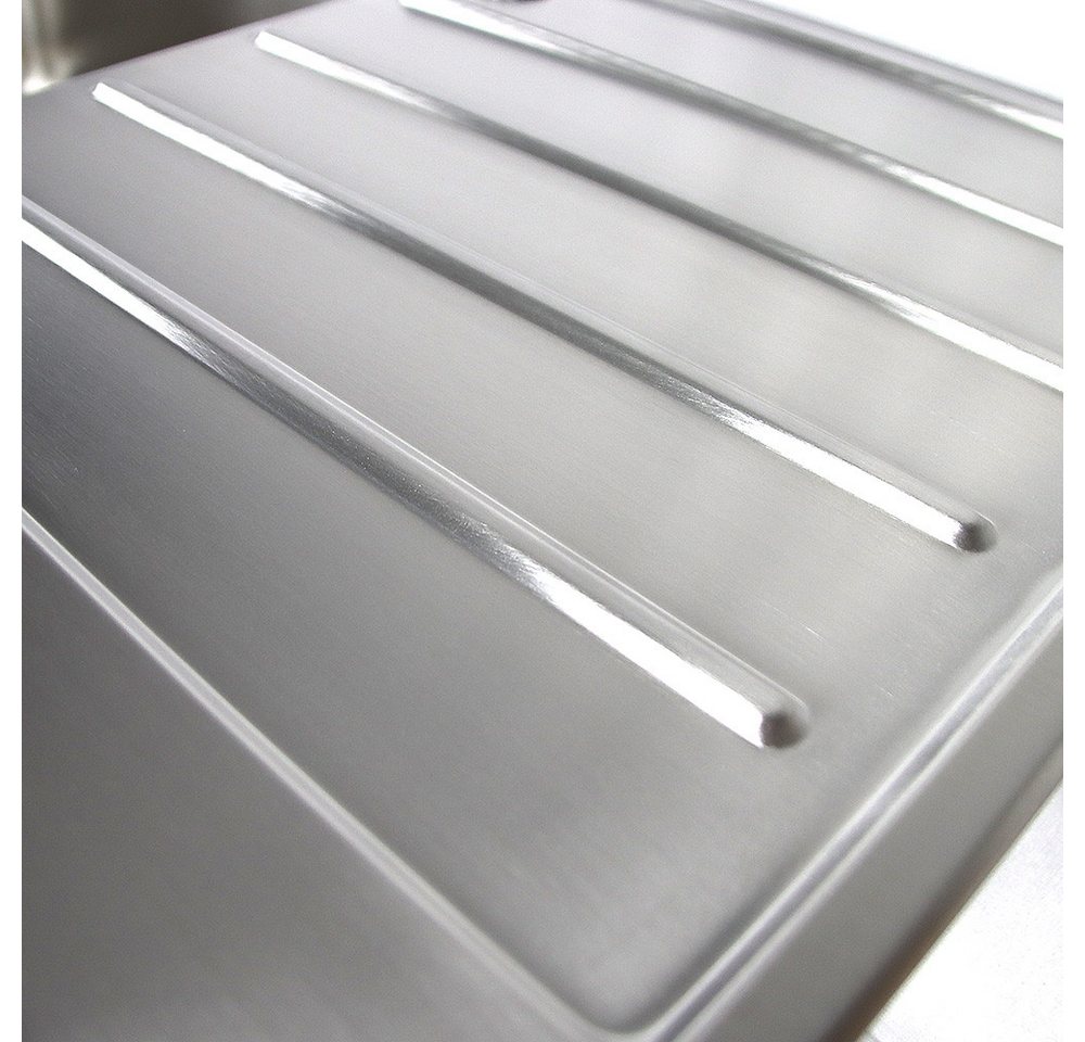 Stabilo Sanitär Einbauspüle Einbauspülbecken Chrom eckig aus Edelstahl mit großem Ablaufloch, 100/50 cm, (Komplett-Set, mit komplettem Siphon & Befestigungsmate – Bild 5 von 5