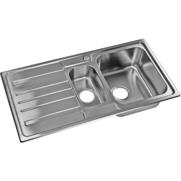 Stabilo Sanitär Einbauspüle Einbauspülbecken Chrom eckig aus Edelstahl mit Zusatzbecken links, 97/50 cm, (Komplett-Set, komplettem Siphon inkl. Befestigungsmate