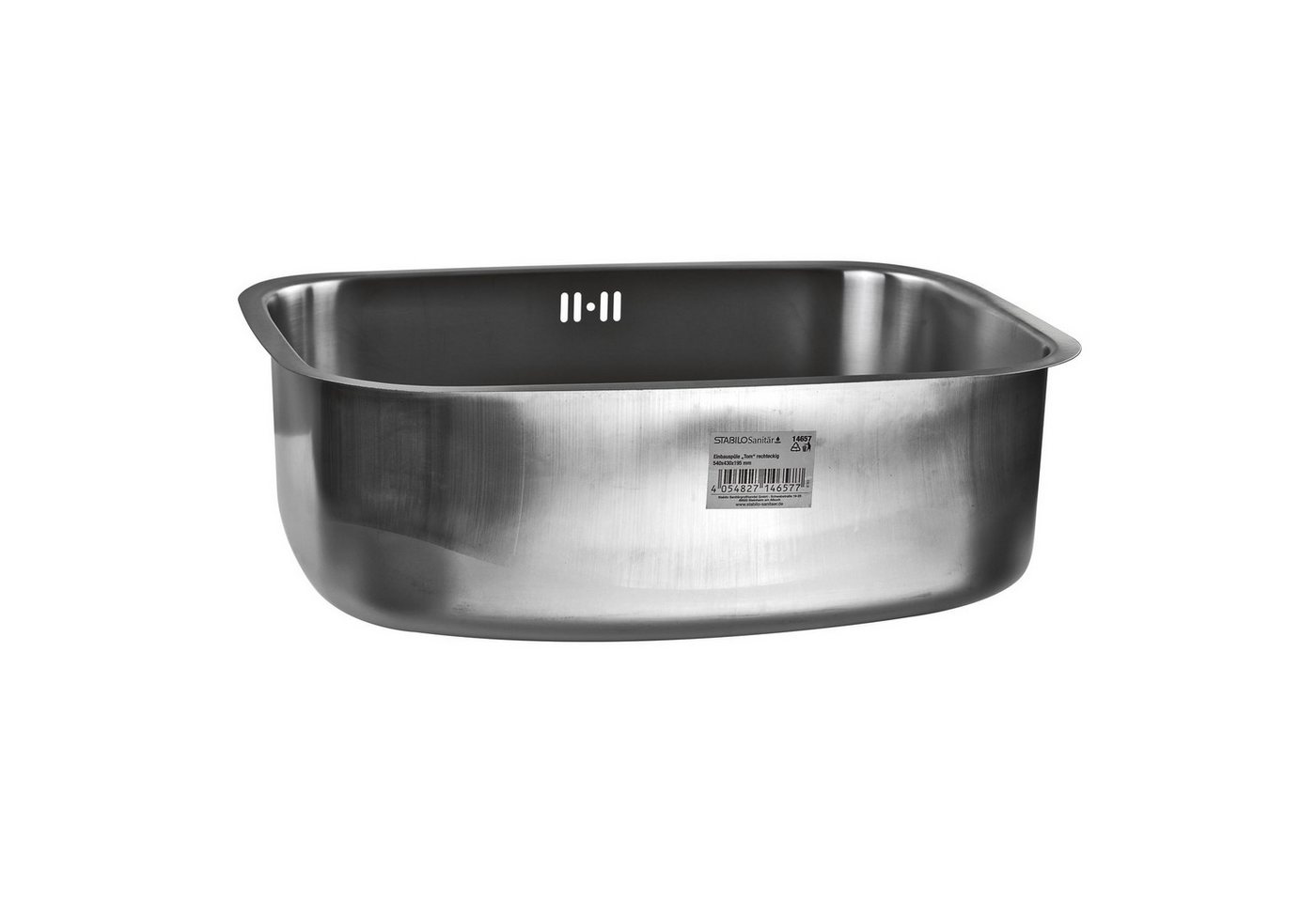 Stabilo Sanitär Einbauspüle Einbauspülbecken Chrom eckig 54 cm aus Edelstahl mit Überlaufschutz, 54/43 cm, (Komplett-Set, mit komplettem Siphon & Befestigungsma – Bild 2 von 5