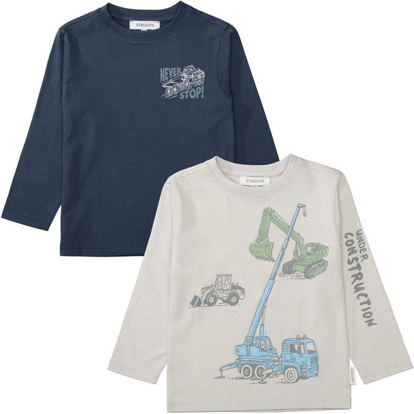 STACCATO Langarmshirt (2-tlg) 2er Pack, mit Kran-Bagger-Motiv, für Boys