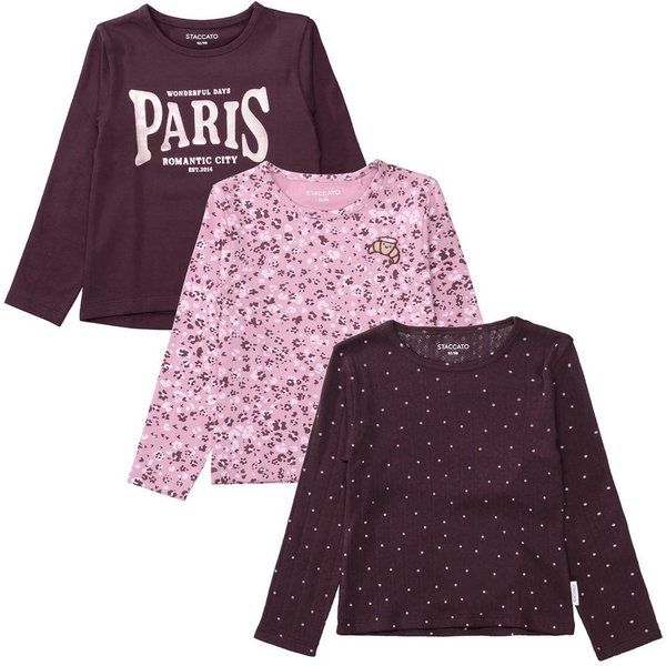 STACCATO Langarmshirt (Packung, 3-tlg) Baumwolle mit Elasthan, gemustert, mit Prints