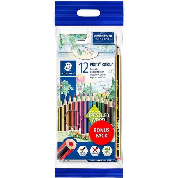 STAEDTLER Buntstift Noris Club, (Noris, 12-tlg), mit Bleistift und Radierer
