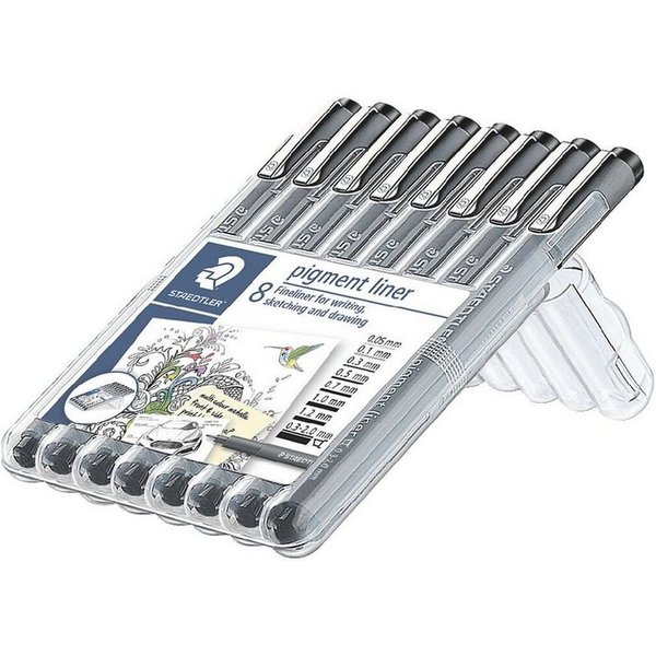 STAEDTLER Fineliner 308, (8-tlg), 8 Strichstärken, radierbar, lichtecht und wasserfest