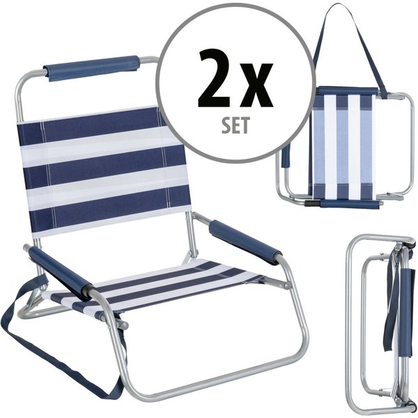 Stagecaptain Klappstuhl Strandstuhl klappbar leicht mit Schultergurt und Rückenlehne (2 St), Niedrige Sitzhöhe - alles griffbereit am Boden
