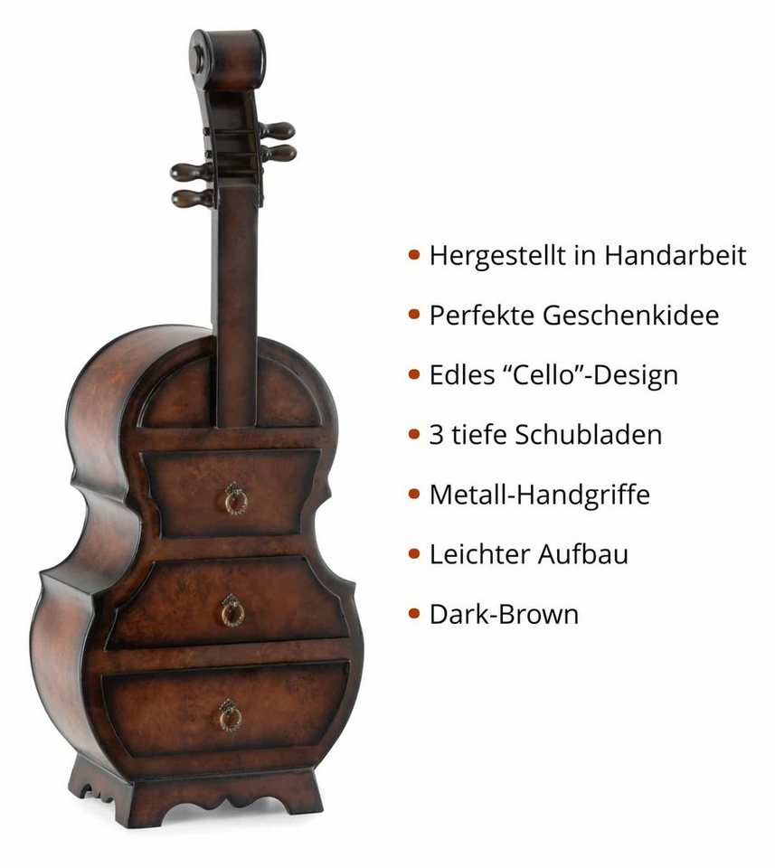 Stagecaptain Kommode SK-1013 Stradivino Schrankkommode (Rustikale Nachtkommode), Schubladenkommode mit 3 Schubkästen im Cello Design – Bild 3 von 5