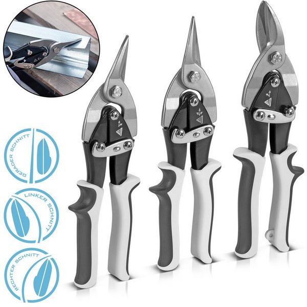 STAHLWERK Blechschere gerader linker rechter Schnitt Metallschere Blechschneider, (Packung, 3-tlg., Set), zum professionellen Schneiden von Metallblechen