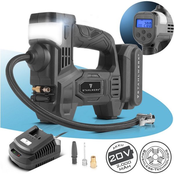 STAHLWERK Kompressor Akku Druckluftkompressor 72 Watt Leistung und 2 Ah Akku, Set, 1-tlg., Set