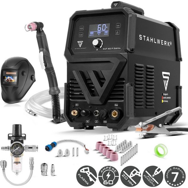 STAHLWERK Plasmaschneidegerät Plasmaschneider CUT 60 P Digital mit 60 A und Schneidleistung bis 20mm, 20 - 60 A, Packung, 1-tlg., Vollausstattung, bis 24 mm Sch