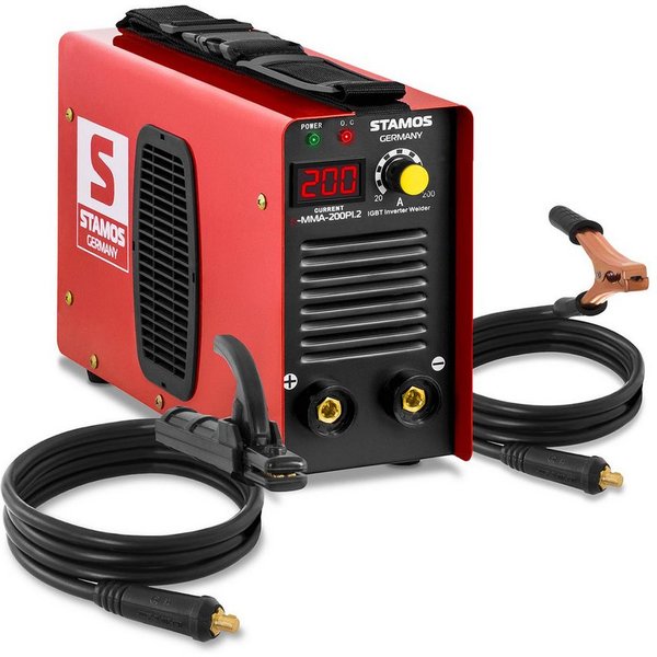 Stamos Welding Group Elektroschweißgerät 200A Elektroden Schweißgerät E Hand MMA LED Display IGBT Hot Start