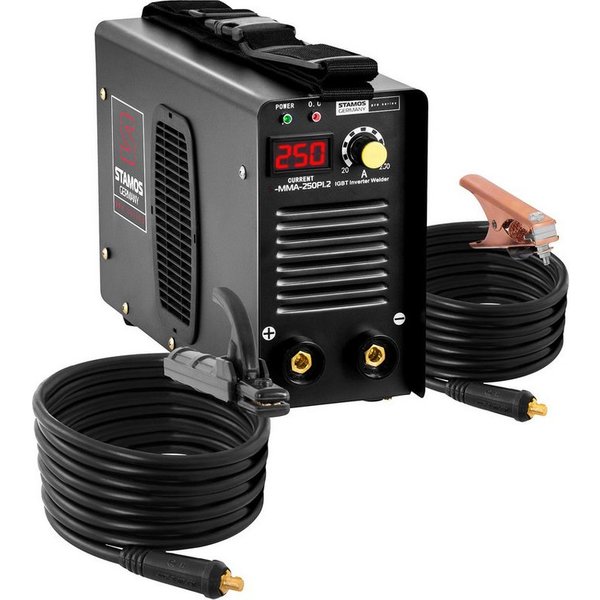 Stamos Welding Group Elektroschweißgerät Elektroden-Schweißgerät 250 A E-Hand-Schweißgerät Hot Start 8 m Kabel