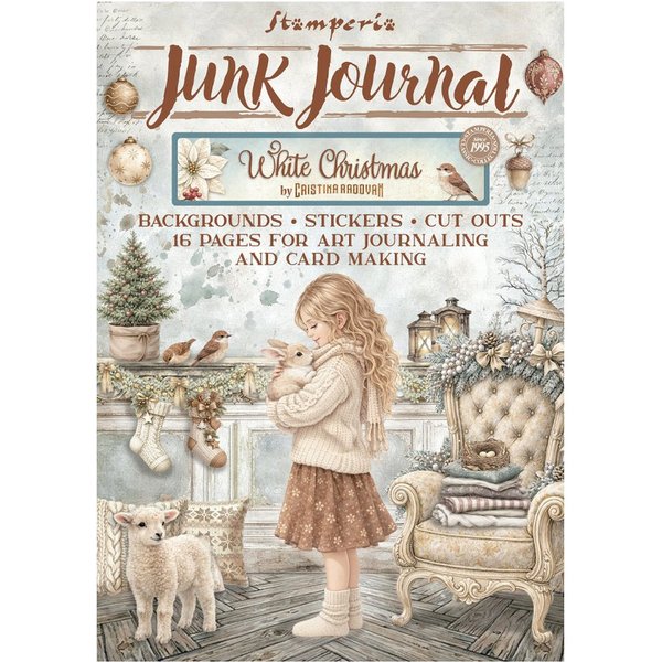 Stamperia Motivpapier Junk Journal Book White Christmas, 16 Blatt