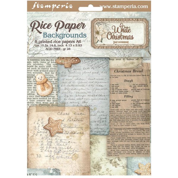 Stamperia Seidenpapier Motiv-Strohseide Backgrounds White Christmas, DIN A6, 8er Set