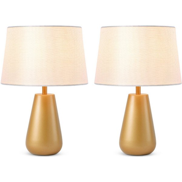 STANBOW LED Nachttischlampe Schlichte Mini-Tischlampe aus Stoff mit gebackenem Goldlack 2-Pack