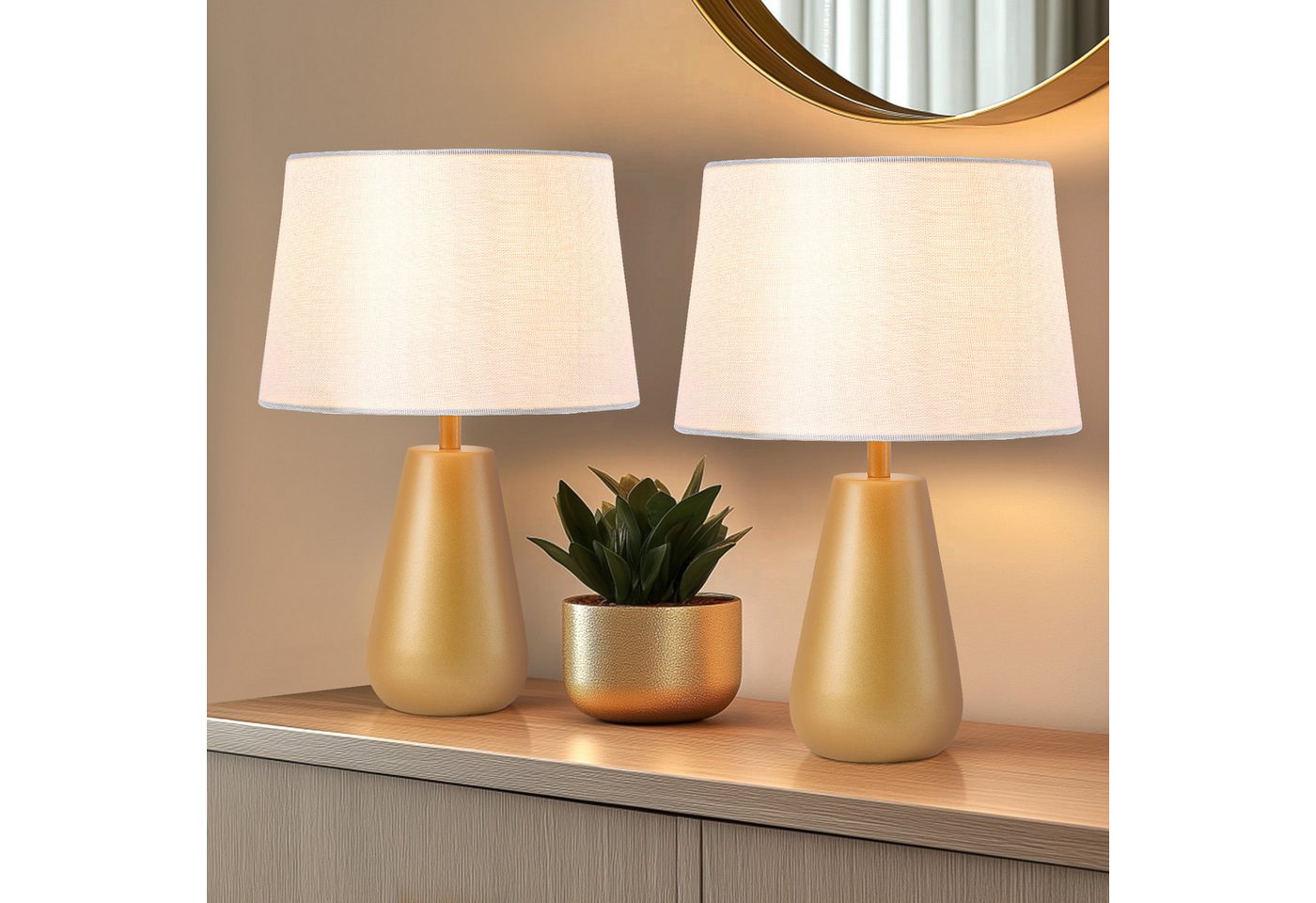 STANBOW LED Nachttischlampe Schlichte Mini-Tischlampe aus Stoff mit gebackenem Goldlack 2-Pack – Bild 2 von 5