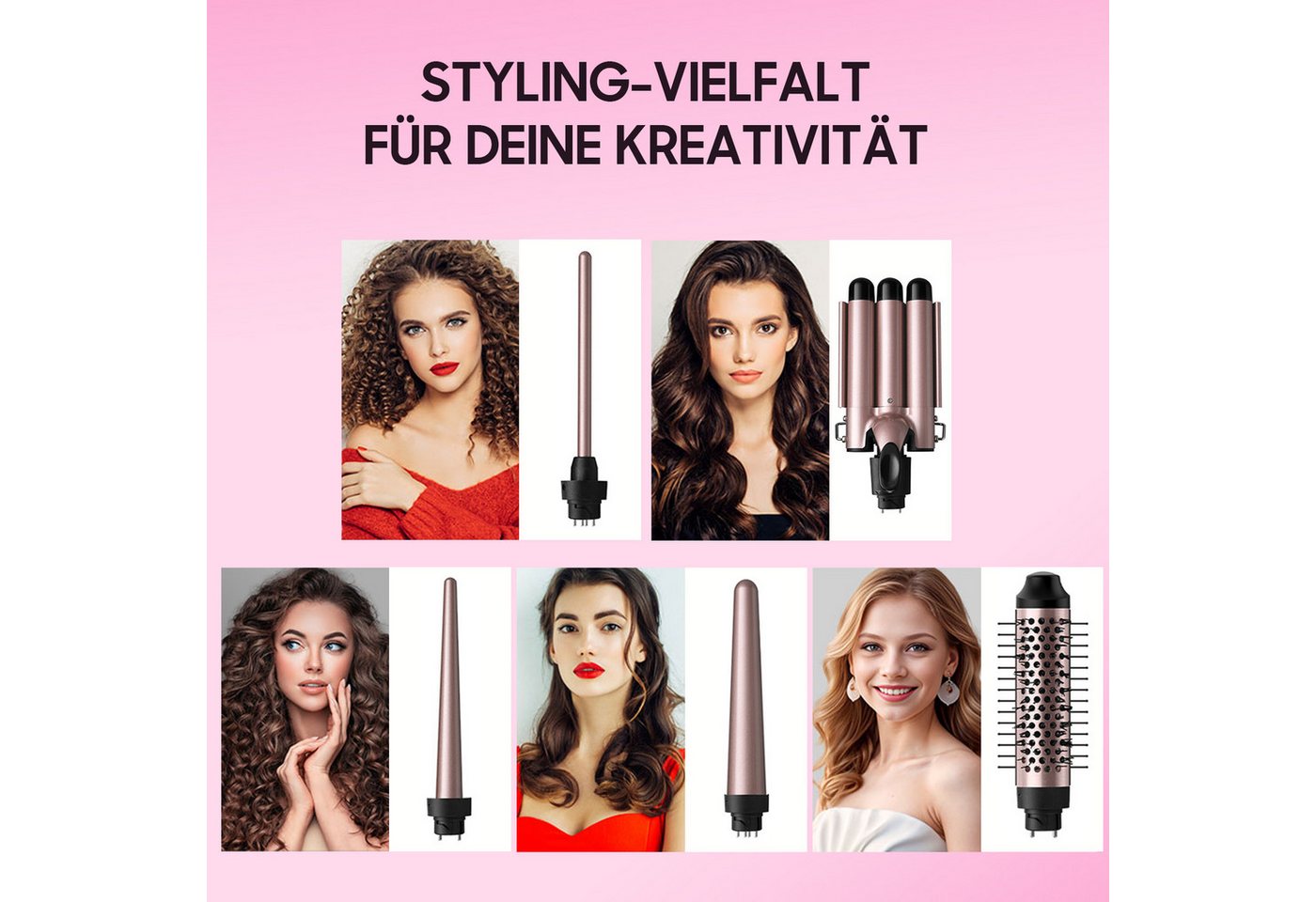 STANBOW Lockenstab Lockenstab 3 Fässer mit PTC-Schnellheizung, Temperaturregelung, 5-in-1 Lockenstab-Set mit Bürste & Handschuhen, schnelle Aufheizung – Bild 2 von 5