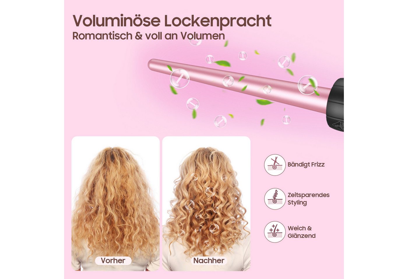 STANBOW Lockenstab Lockenstab 3 Fässer mit PTC-Schnellheizung, Temperaturregelung, 5-in-1 Lockenstab-Set mit Bürste & Handschuhen, schnelle Aufheizung – Bild 5 von 5