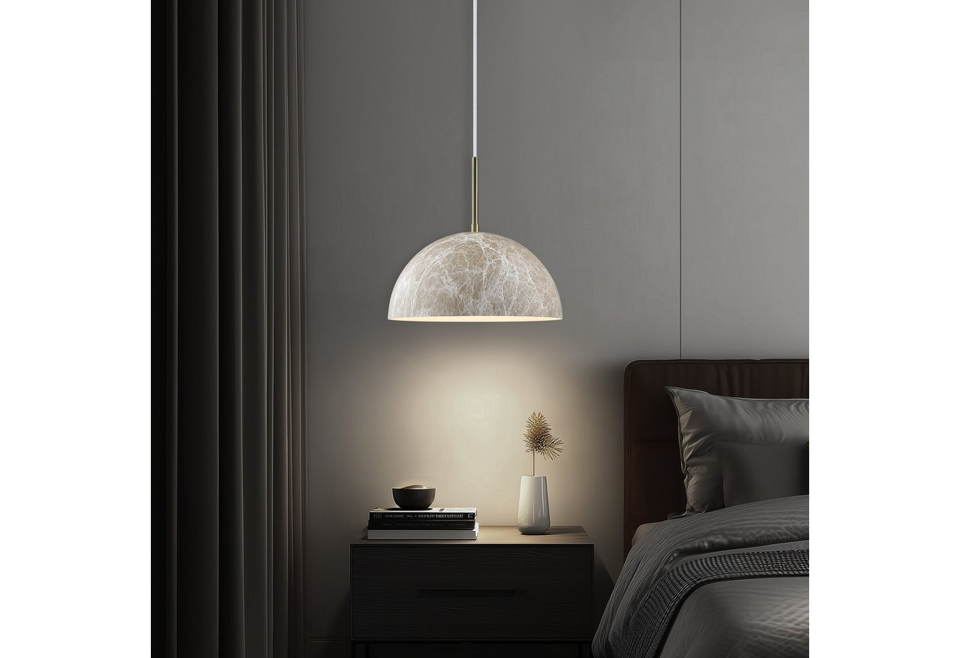 STANBOW Pendelleuchte Deckenlampe 1-Flammig Jadeglas-Struktur+Schwarz Metall Hängelampe, ohne Leuchtmittel (max.40W E27) für Esstisch/Schlafzimmer/Cafe – Bild 2 von 5