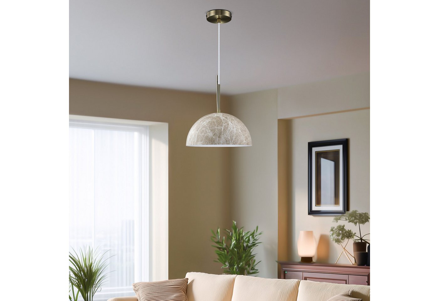 STANBOW Pendelleuchte Deckenlampe 1-Flammig Jadeglas-Struktur+Schwarz Metall Hängelampe, ohne Leuchtmittel (max.40W E27) für Esstisch/Schlafzimmer/Cafe – Bild 4 von 5